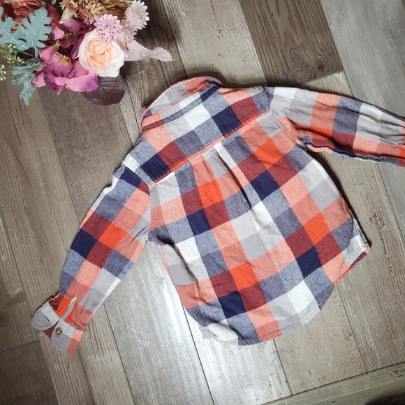 Healthtex Orange Blue White Checked Plaid Button Down Flannel Shirt Size 4T EUC - Picture 14 of 15